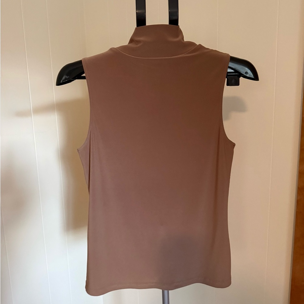Joseph Ribkoff size 8, tan sleeveless turtle neck shell